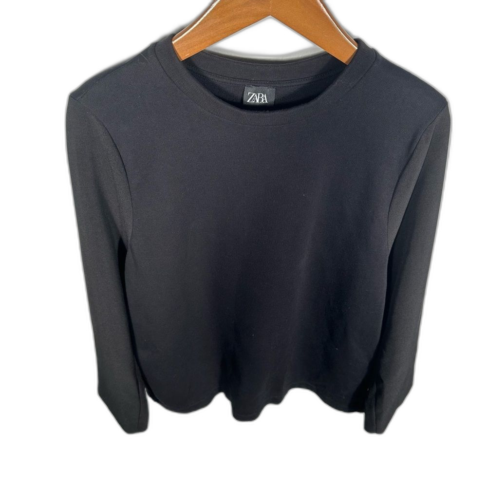 Zara Black Three-Button Long Sleeve Blouse Top Size Medium Minimalist Office - Picture 13 of 14